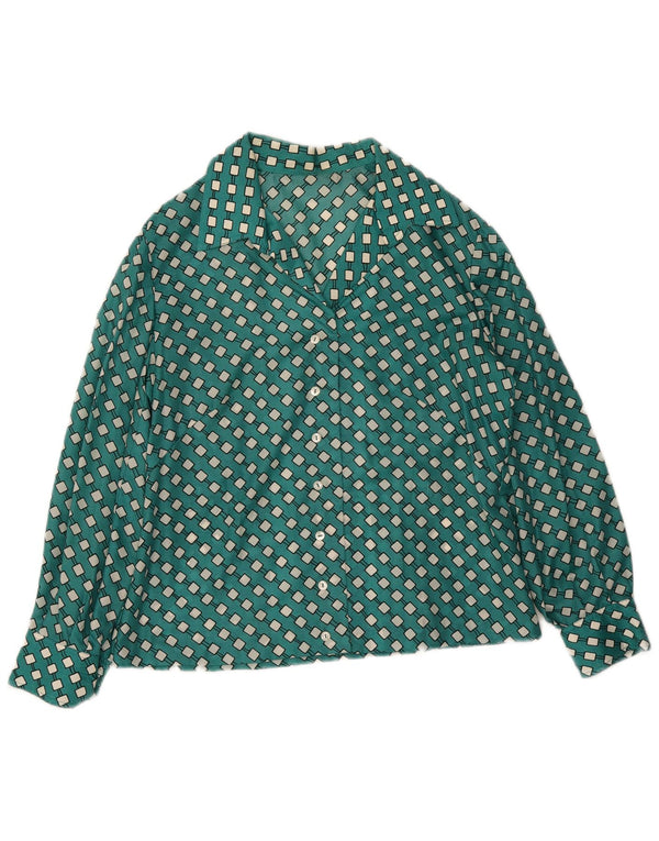 Camicia vintage da donna UK 16 grande verde geometrica