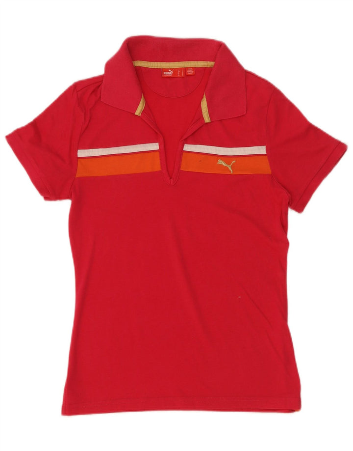 Puma Womens Polo Shirt UK 12 Medium Pink Colourblock