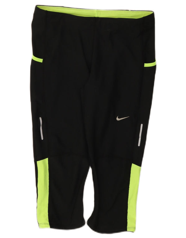 Nike Damen Dri Fit Capri-Leggings UK 12 Mittelschwarzes Colourblock-Polyester