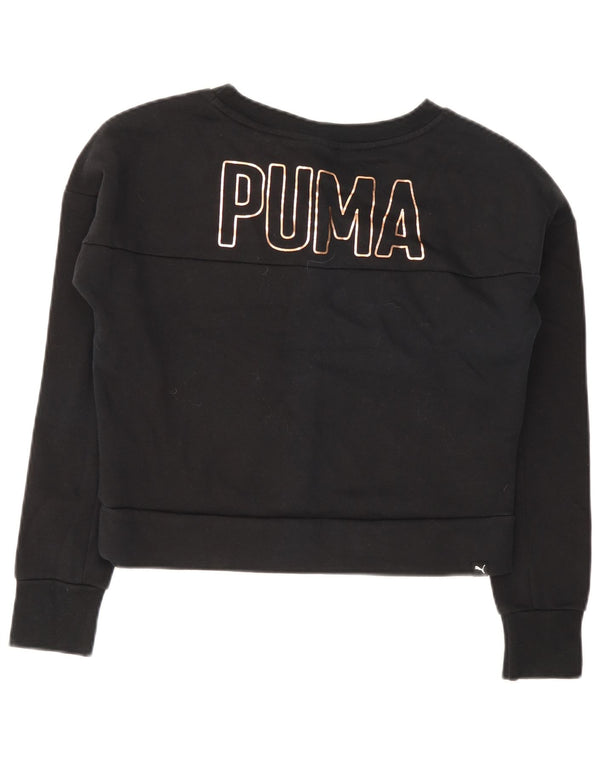 Puma Damen Crop Sweatshirt Pullover UK 12 Medium Schwarz Baumwolle