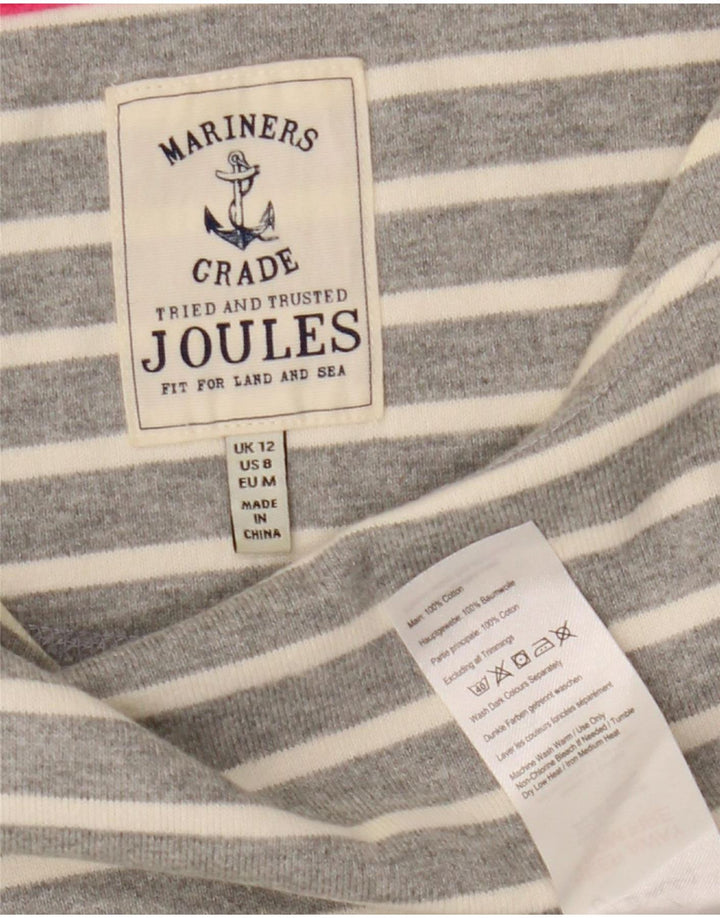 Joules Womens Top Long Sleeve UK 12 Medium Grey Striped Cotton