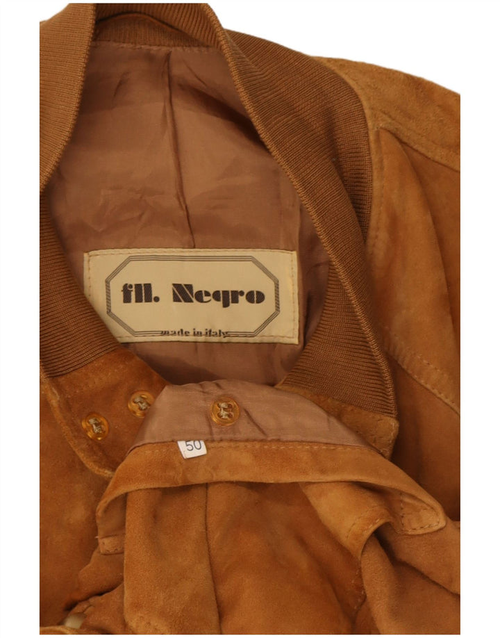 Vintage hombres ante bomber chaqueta IT 50 cuero marrón grande