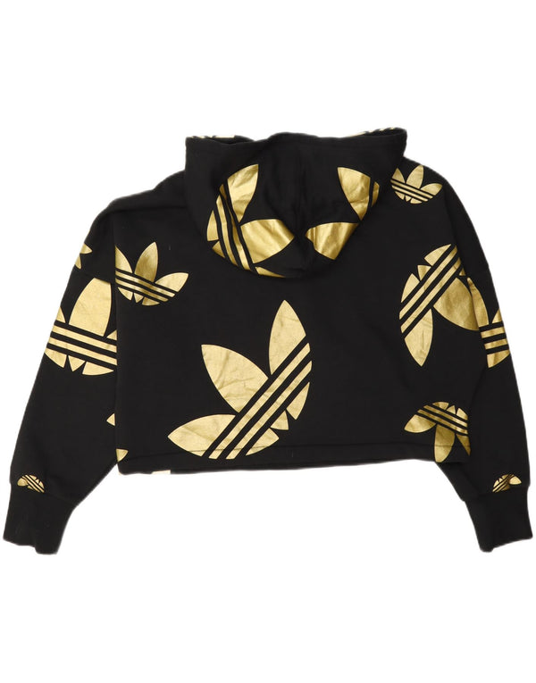 Adidas Damen Übergroßer Crop Graphic Hoodie Pullover UK 10 Small Schwarz