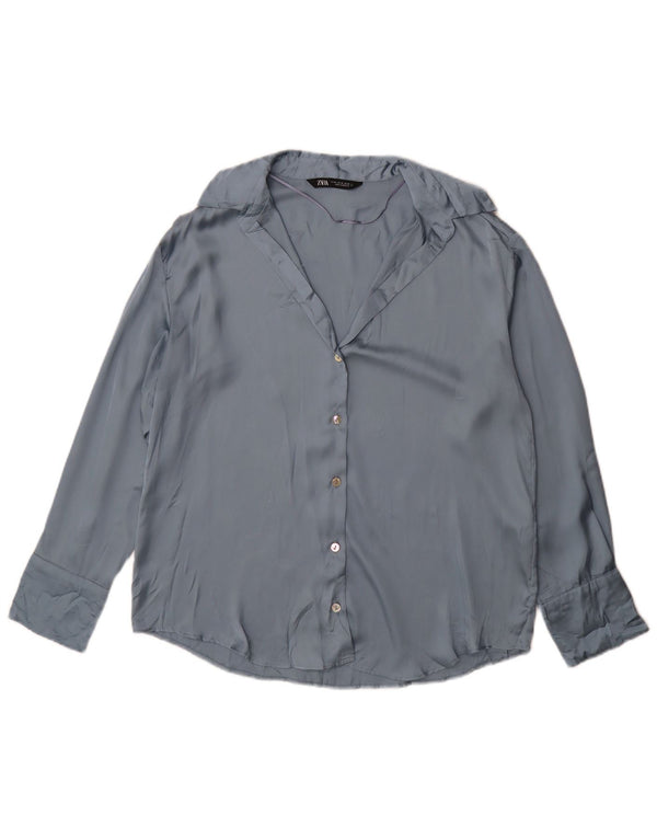 Zara Womens Shirt Blouse UK 14 Medium Blue Polyester