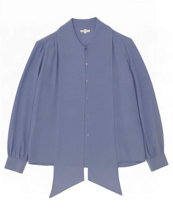 Cherie Womens Front Tie Shirt Bluse EU 42/44 Large Blue Silk