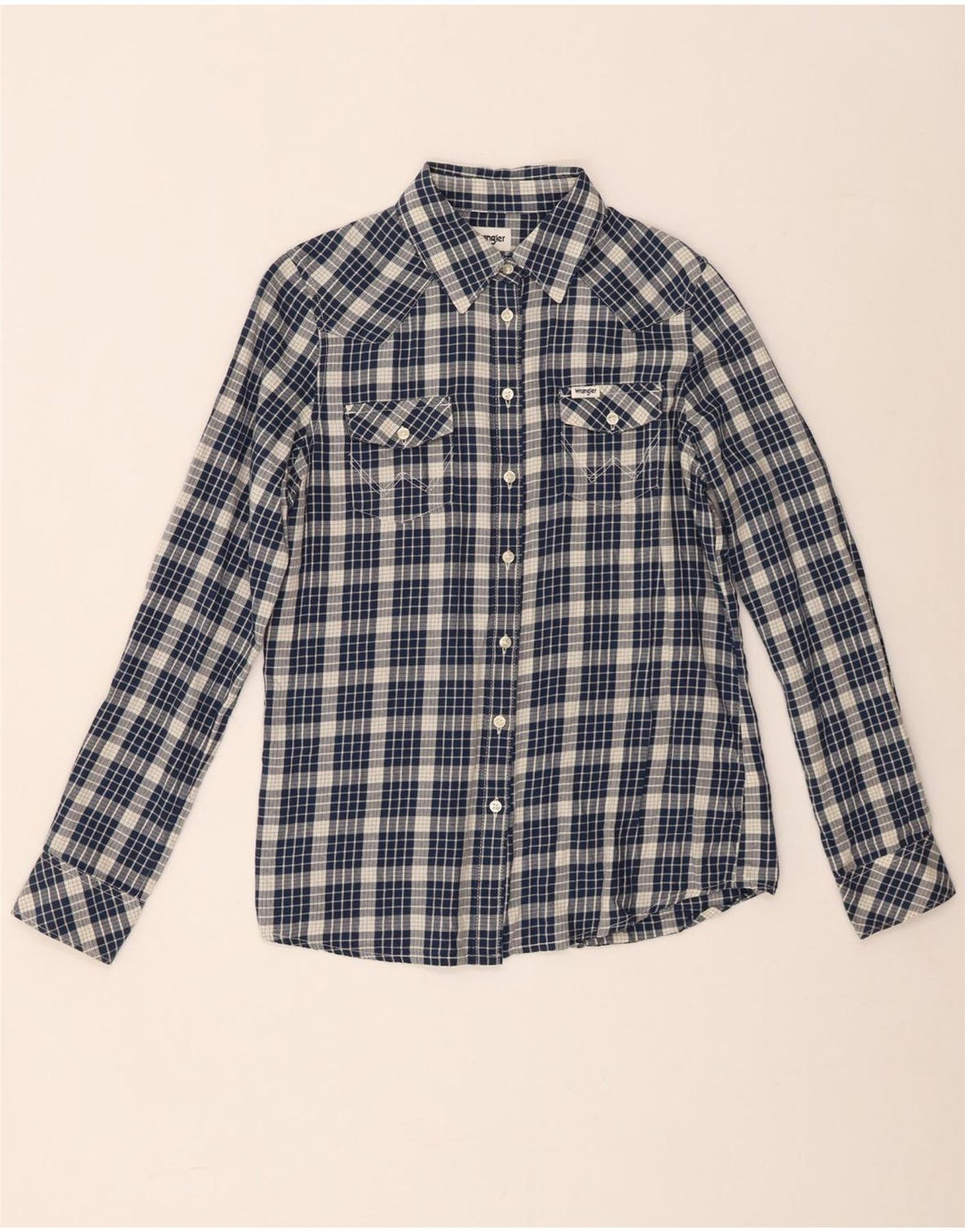 Wrangler Womens Flannel Shirt XS Navy Blue Check Cotton