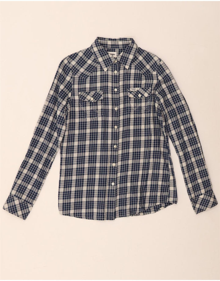 Wrangler Womens Flannel Shirt XS Navy Blue Check Cotton