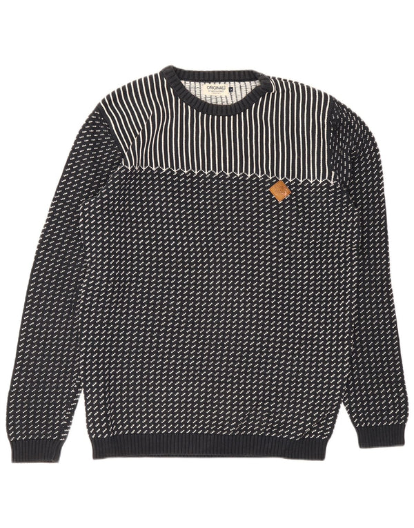 Maglione maglione girocollo da uomo Jack & Jones grande cotone a righe blu navy