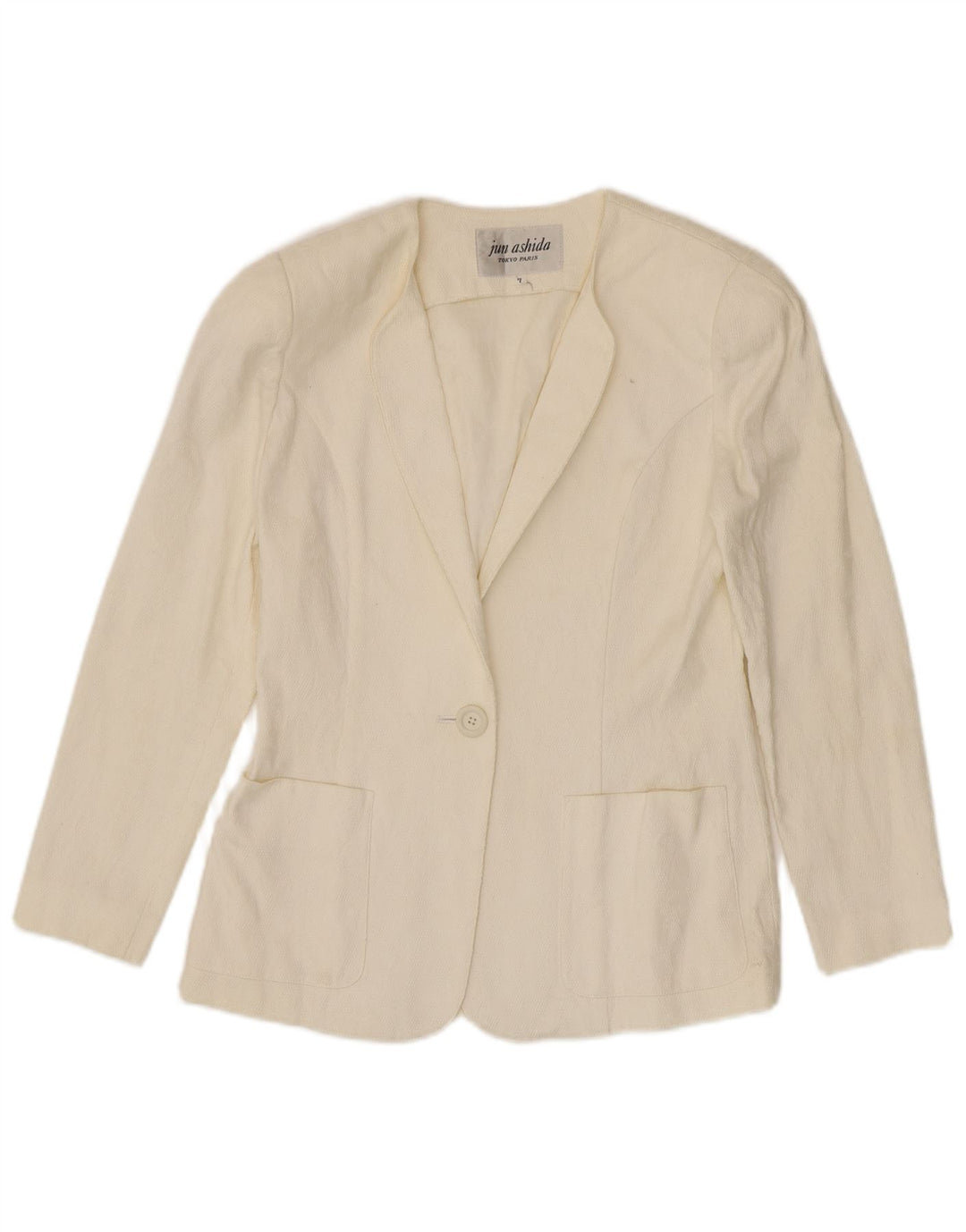 Jun Ashida Womens 1 Button Blazer Jacket UK 10 Small Off White Geometric