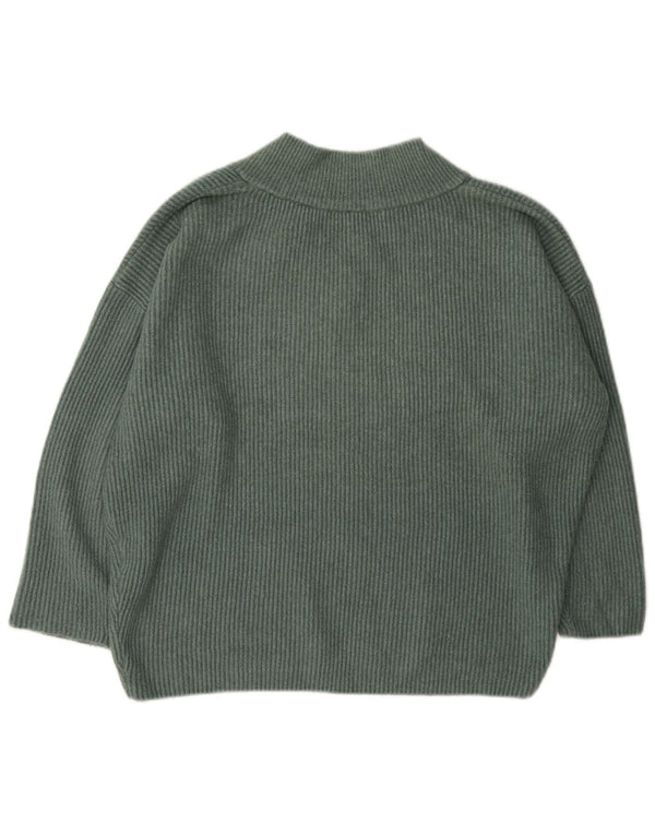 Zara Dame Oversized V-hals sweater UK 14 Medium Grøn Akryl