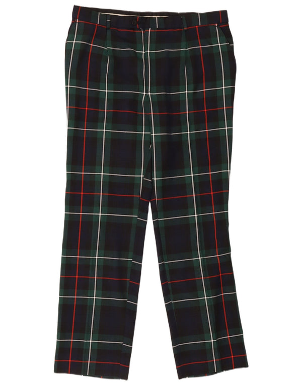Edinburgh Mens Straight Suit Trousers W40 L30 Navy Blue Plaid Viscose