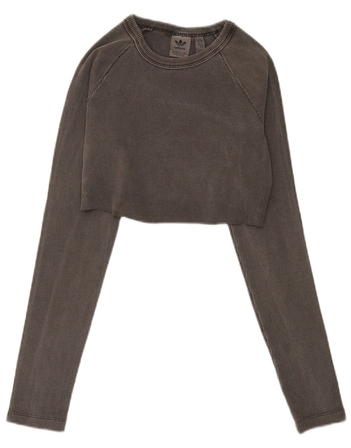 Adidas Womens Crop Top Long Sleeve UK 12/14 Medium Grey Cotton