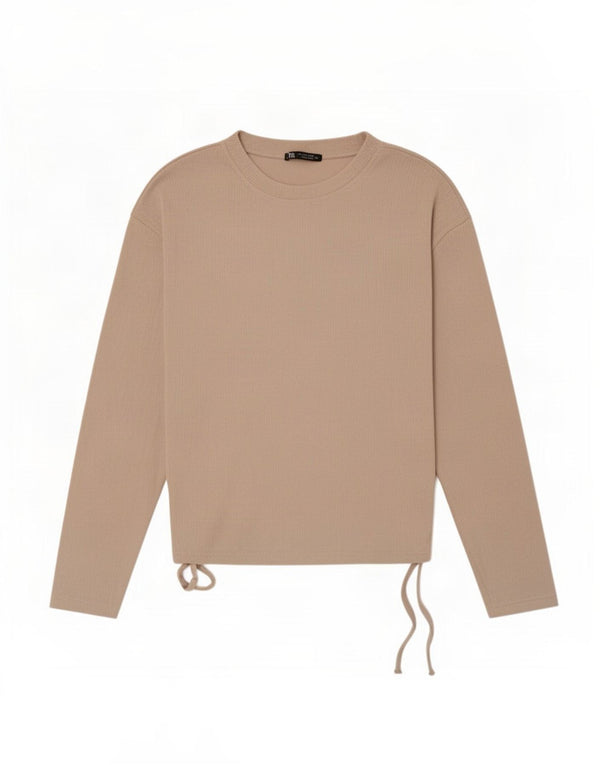 Zara Womens Top Long Sleeve UK 10 Small Beige Polyester