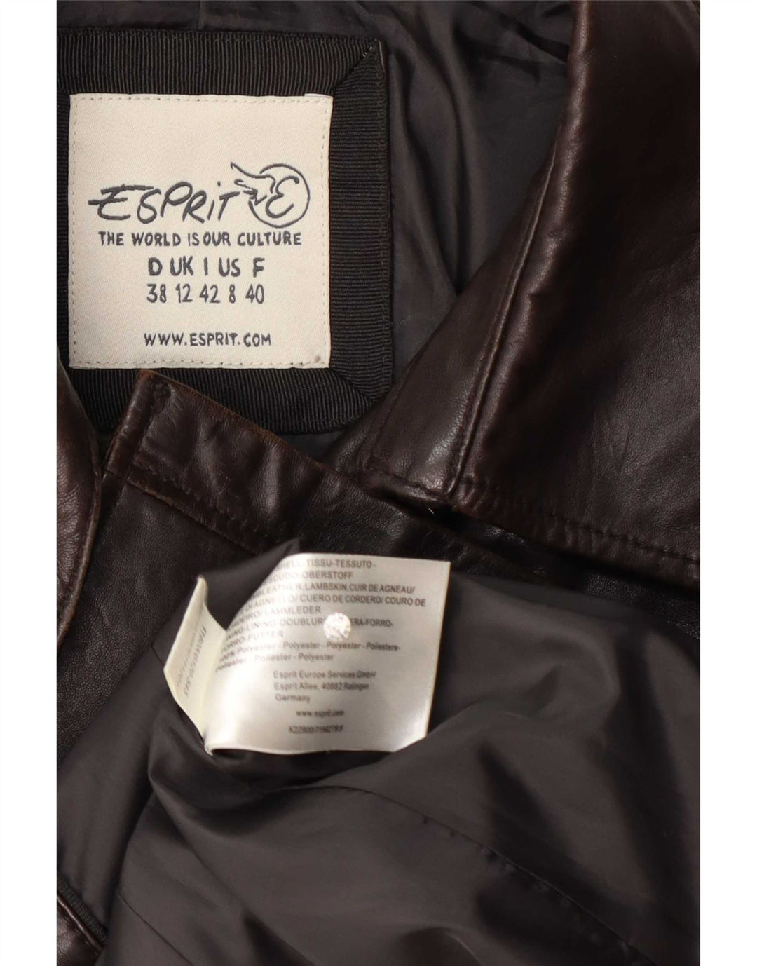 Giacca in pelle doppio petto da donna Esprit UK 12 Pelle di agnello marrone medio