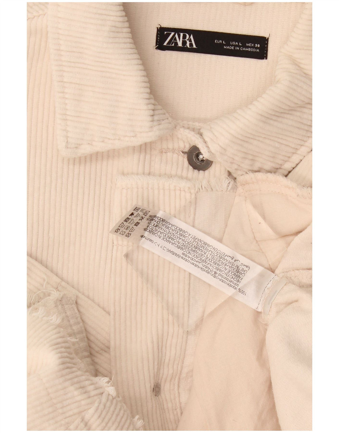 Zara Womens Oversized Corduroy Jacket UK 16 Large Beige Cotton