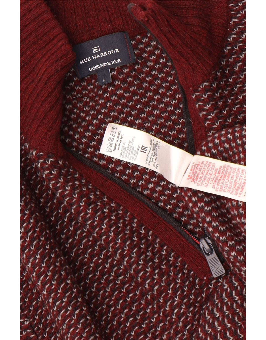 Marks & Spencer Mens Blue Harbour Zip Neck Jumper Sweater Large Burgundy
