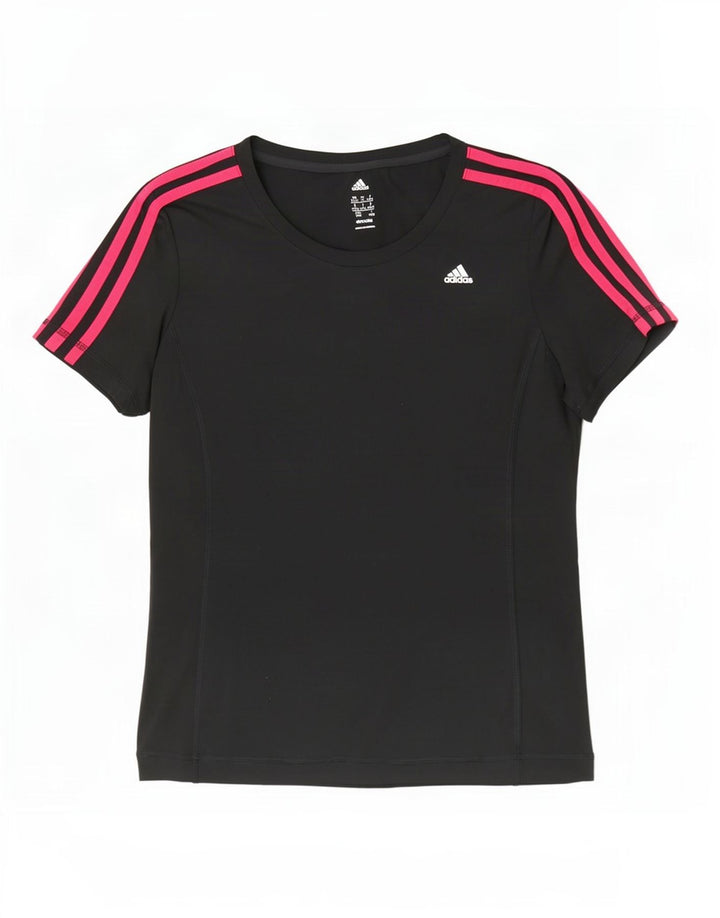 Adidas Climalite T-Shirt Top UK 12/14 Moyen Noir Polyester