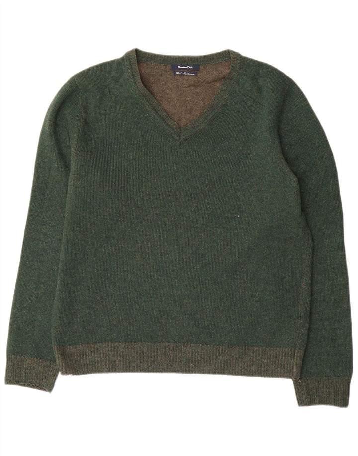 Massimo Dutti Mens V-Neck Jumper Sweater Medium Green Wool