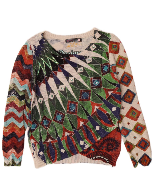 Desigual Damen-Pullover mit Rundhalsausschnitt, Gr. 18, XL, mehrfarbig, Bohemian-Stil