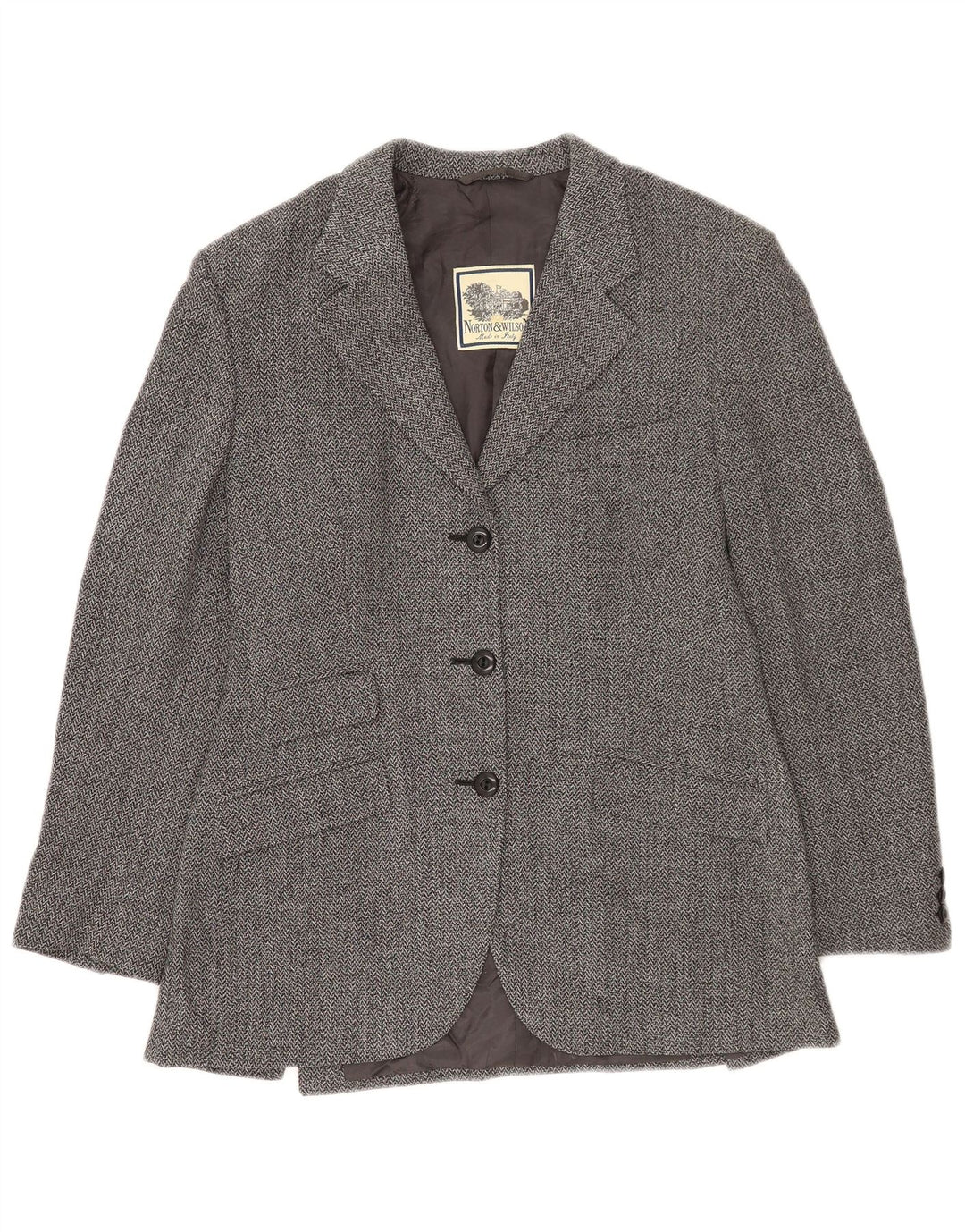 Norton & Wilson Damen-Blazer mit 3 Knöpfen, UK 12, mittelgrau, Fischgrätenmuster