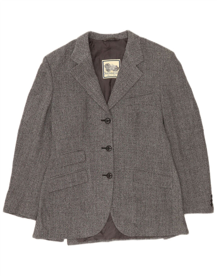 Norton & Wilson Damen-Blazer mit 3 Knöpfen, UK 12, mittelgrau, Fischgrätenmuster