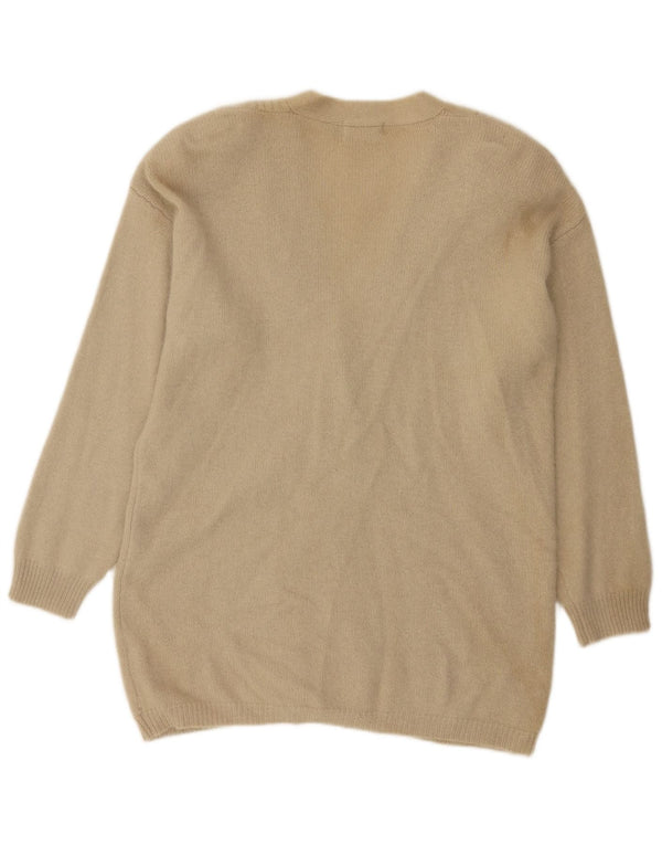 Vintage ženski dugi kardigan pulover UK 16 Large Beige Lambswool