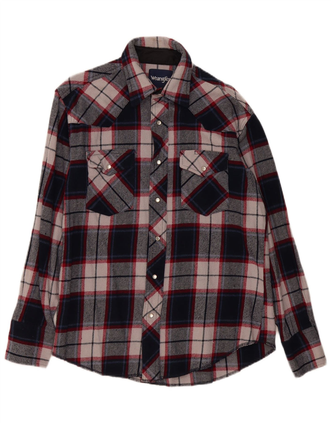 Wrangler Mens Flannel Shirt Medium Navy Blue Check Cotton