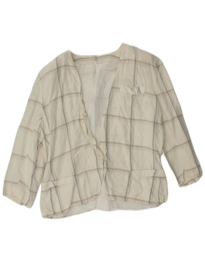 Giacca blazer vintage da donna a 1 bottone UK 14 Lino a quadri beige medio