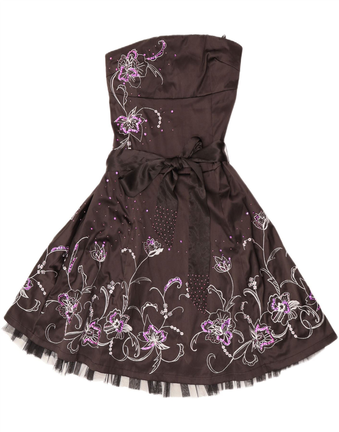 Jane Norman Womens Strapless Dress UK 12 Medium Black Floral Polyester