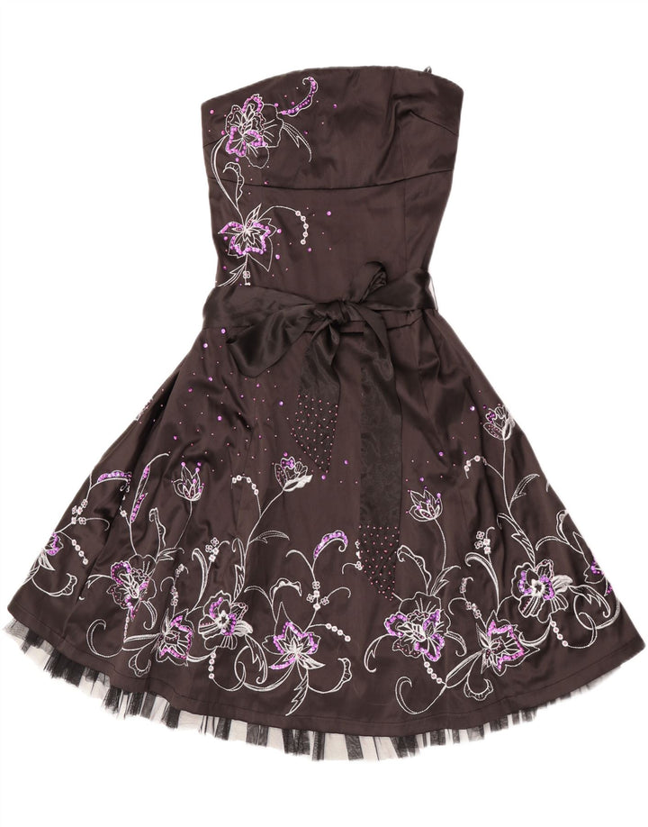 Jane Norman Womens Strapless Dress UK 12 Medium Black Floral Polyester