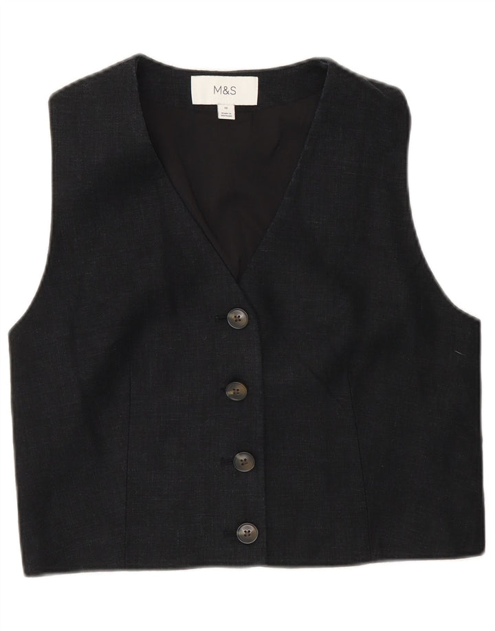 Marks & Spencer Womens Crop Waistcoat UK 10 Small Black Linen