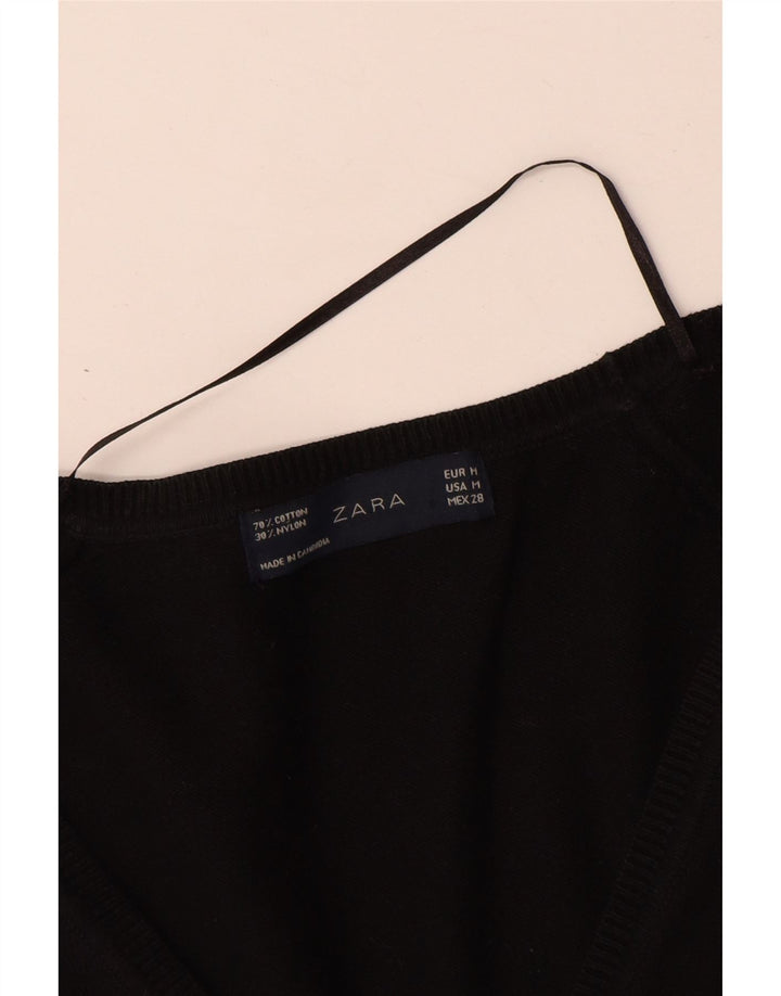 Zara Womens Cardigan Sweater UK 12 Medium Black Cotton