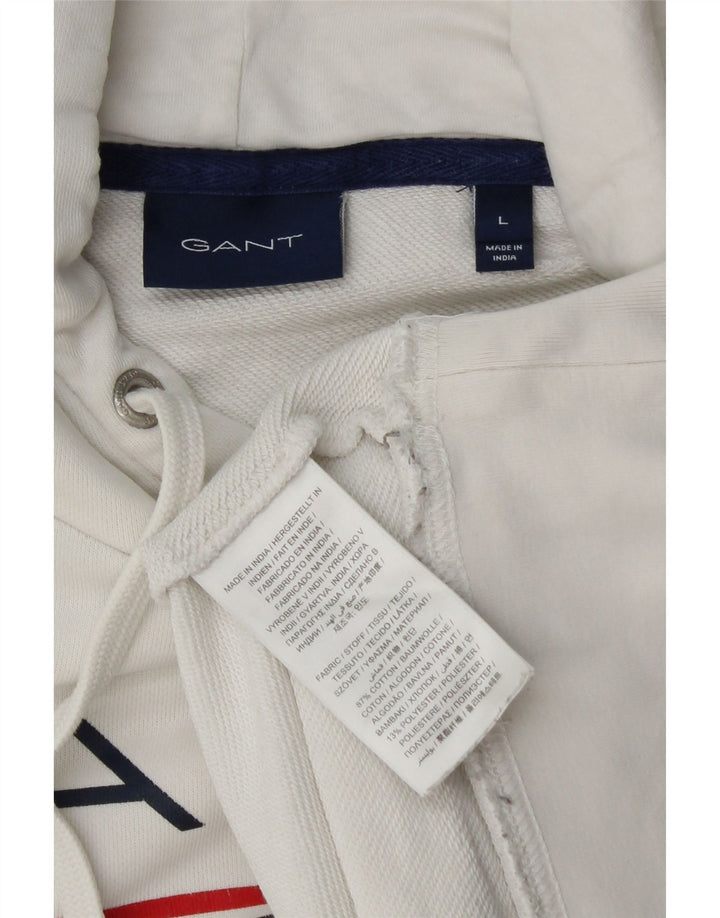 Gant Mens Graphic Hoodie Jumper Large White Cotton
