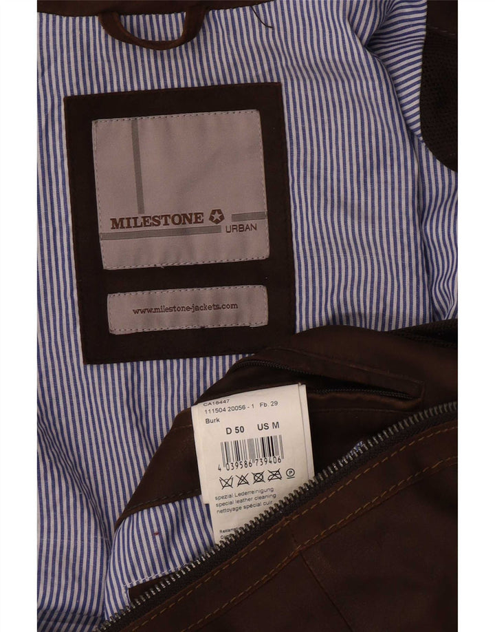 Milestone Mens Leather Jacket UK 38 Medium Brown