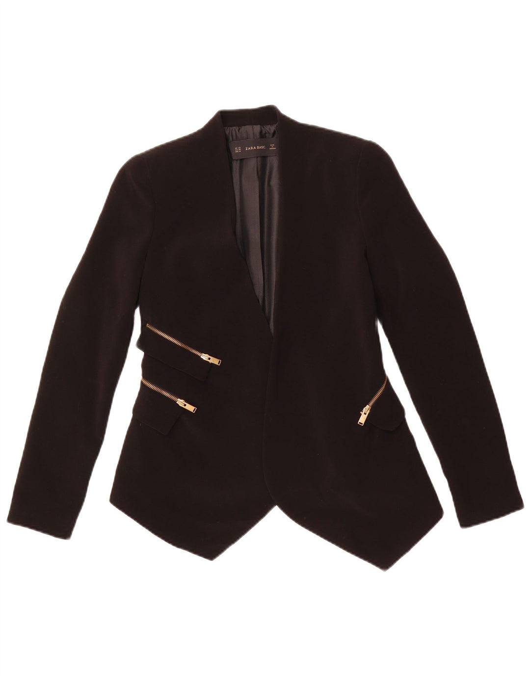 ZARA Womens Open Blazer Jacket UK 6 XS Black Acetate