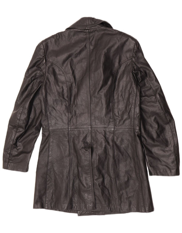 Vintage Herre Læder Pea Coat IT 48 Medium Sort Klassisk