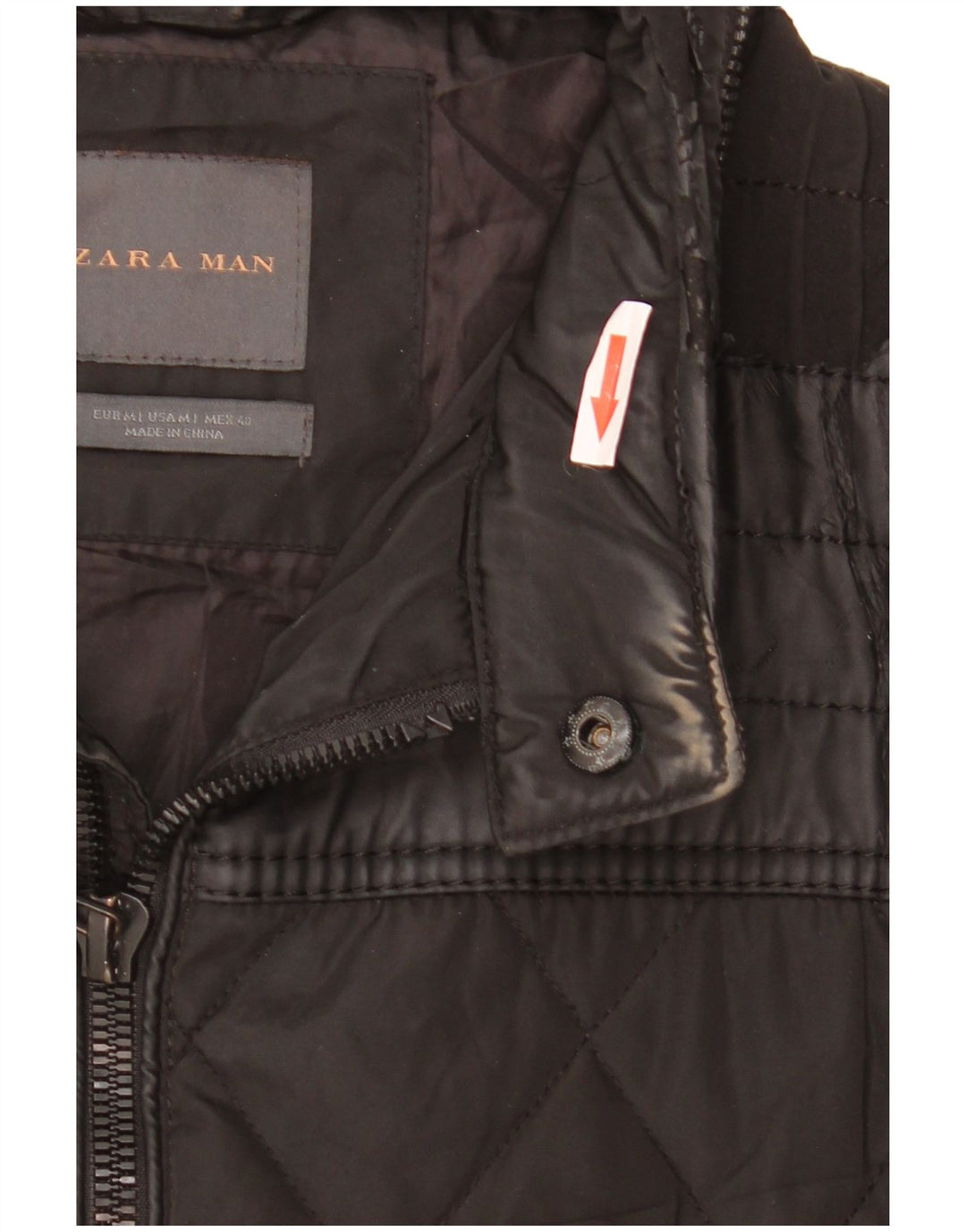 ZARA Mens Hooded Quilted Jacket UK 38 Medium Black