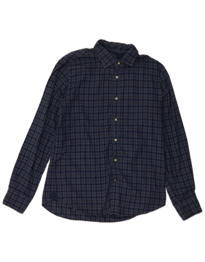 HENRY COTTONS Mens Shirt Size 41 Large Navy Blue Check