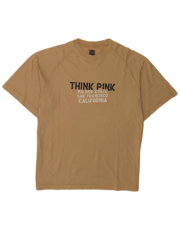 Think Pink T-shirt graphique surdimensionné pour femme UK 16 Grand coton beige