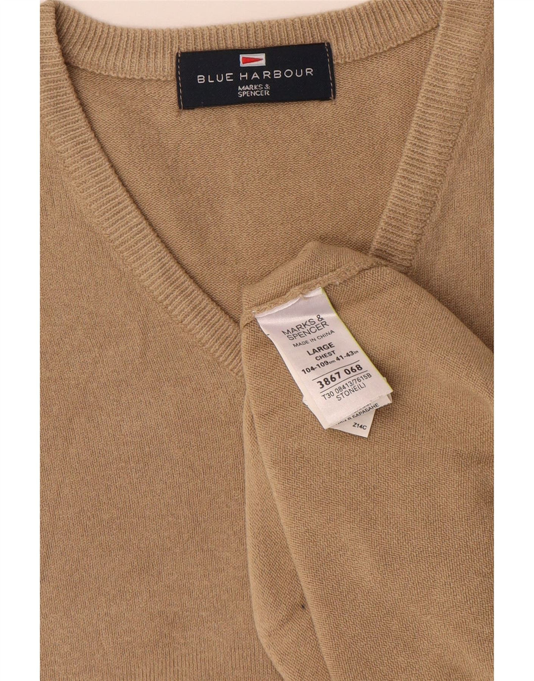 MARKS & SPENCER Mens V-Neck Jumper Sweater UK 41/43 Large Beige