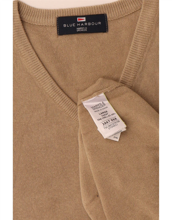 MARKS & SPENCER Mens V-Neck Jumper Sweater UK 41/43 Large Beige