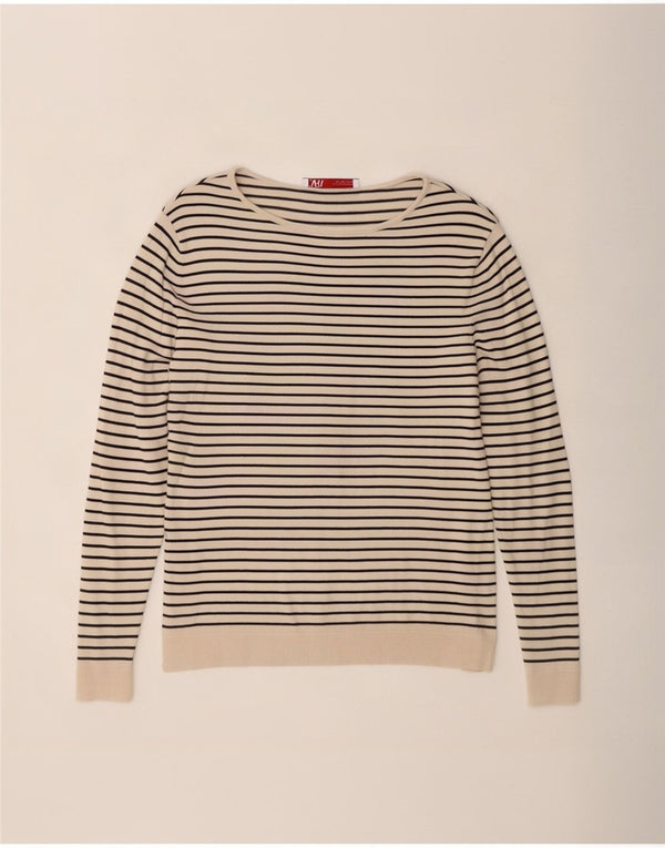 Zara Damen-Pullover mit U-Boot-Ausschnitt, Gr. 10, klein, beige gestreift, nautisch