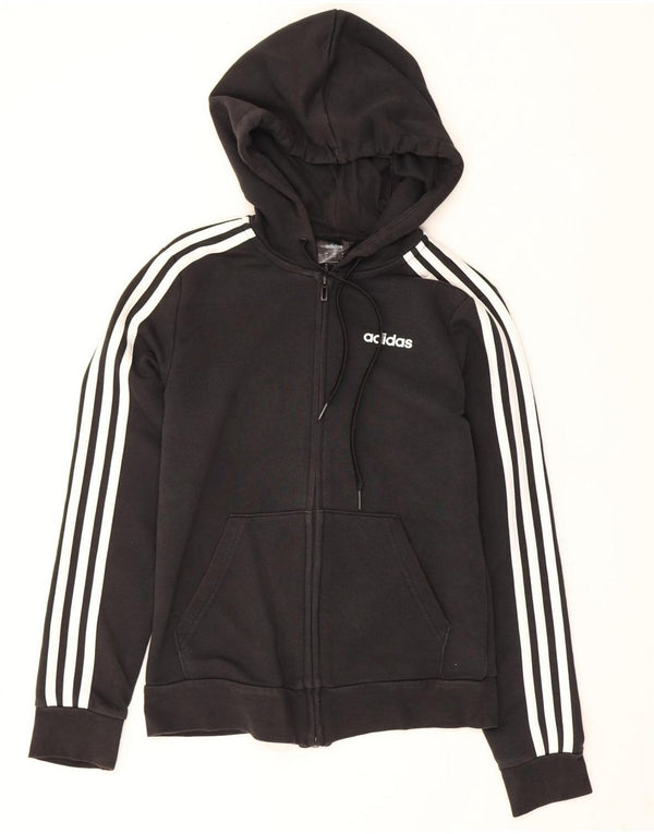Adidas Womens Zip Hoodie Sweater UK 4/6 XS Black Cotton