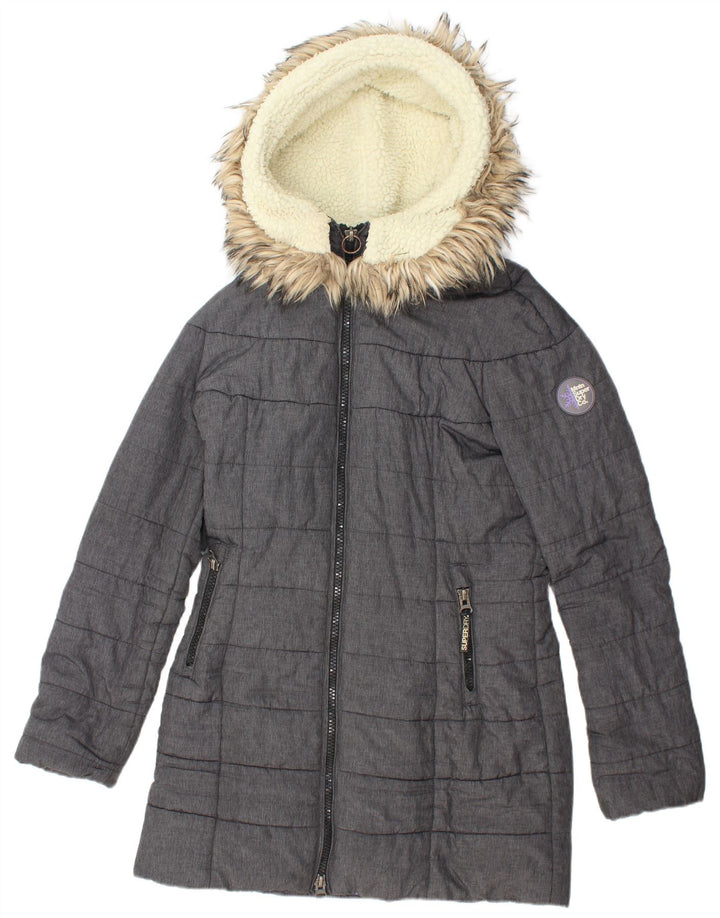 Damski ocieplany płaszcz z kapturem SUPERDRY UK 14, średni szary nylon