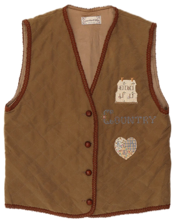 Colete acolchoado gráfico feminino vintage IT 44 algodão marrom médio