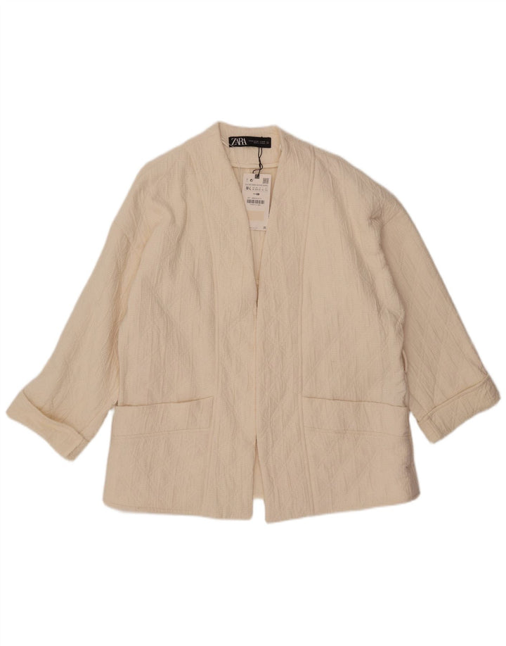 ZARA Damen-Blazer, übergroß, 3/4-Ärmel, offen, Gr. 14, Mittel, gebrochenes Weiß