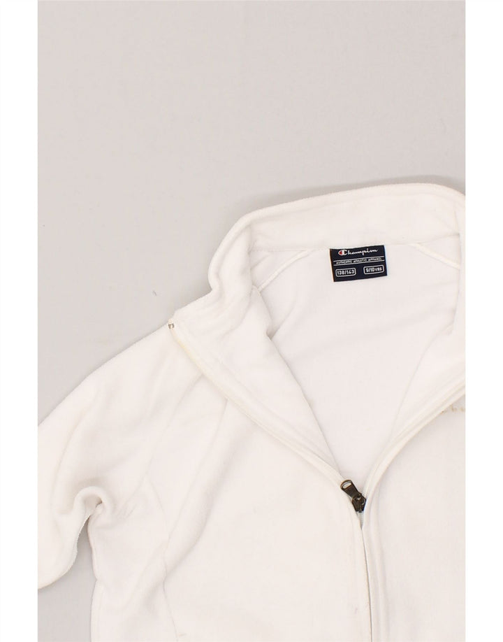 CHAMPION Girls Fleece Jacket 9-10 Years Medium White Polyester Vintage Champion and Second-Hand Champion from Messina Hembry 