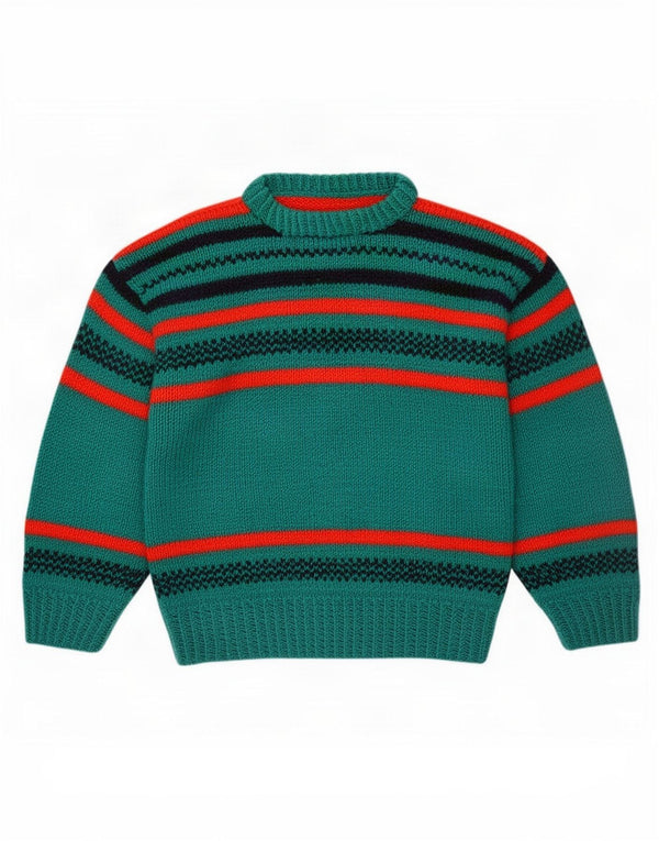 Vintage Boys Crew Neck Jumper Sweater 14-15 Years Green Striped