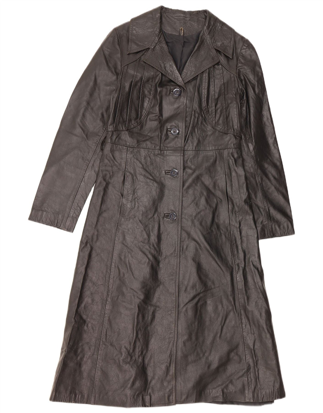 VINTAGE Womens Leather Coat UK 10 Small Black Leather