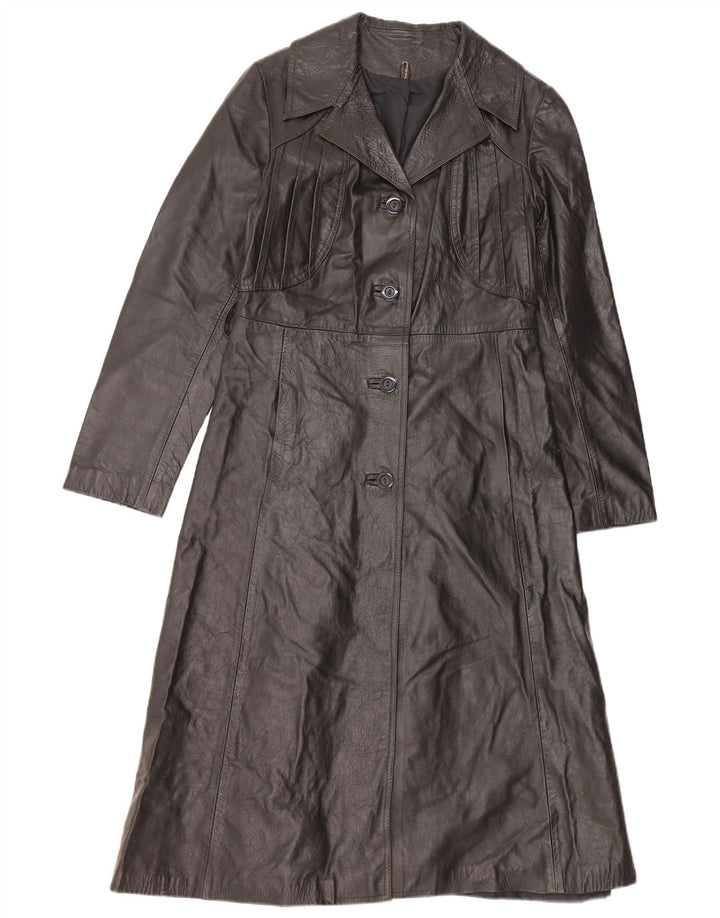 VINTAGE Womens Leather Coat UK 10 Small Black Leather